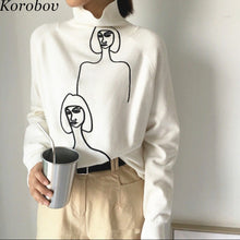 Load image into Gallery viewer, Korobov Korean Women 2018 Auttum Winter Sweaters Cartoon Print Female Sweater Long Sleeve Turtleneck Mujer Sueter 76271