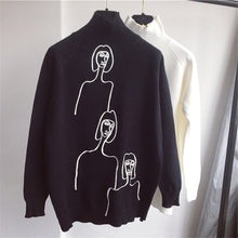 Load image into Gallery viewer, Korobov Korean Women 2018 Auttum Winter Sweaters Cartoon Print Female Sweater Long Sleeve Turtleneck Mujer Sueter 76271