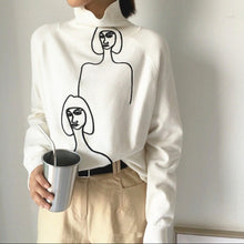 Load image into Gallery viewer, Korobov Korean Women 2018 Auttum Winter Sweaters Cartoon Print Female Sweater Long Sleeve Turtleneck Mujer Sueter 76271