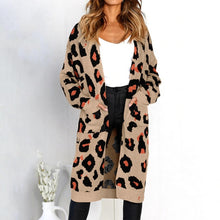 Load image into Gallery viewer, Women leopard knitted long cardigan long sleeve sweater overcoat for female women 2018 autumn new outwear coats women autumn