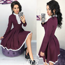 Load image into Gallery viewer, 2018 Autumn Winter New Style Women Long Sleeve Patchwork Lace Dress Fall Fashion Casual Crochet Lace A-Line Mini Dresses