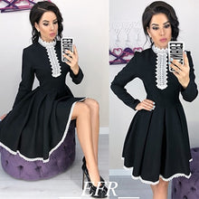 Load image into Gallery viewer, 2018 Autumn Winter New Style Women Long Sleeve Patchwork Lace Dress Fall Fashion Casual Crochet Lace A-Line Mini Dresses