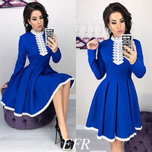 Load image into Gallery viewer, 2018 Autumn Winter New Style Women Long Sleeve Patchwork Lace Dress Fall Fashion Casual Crochet Lace A-Line Mini Dresses