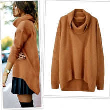 Load image into Gallery viewer, Autumn Winter Hot Women Sweater Long Sleeve Loose Irregular Hem Turtleneck Sweaters Solid New Jumper Pullover Tops